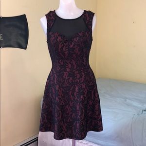 Red and black lace A-line dress